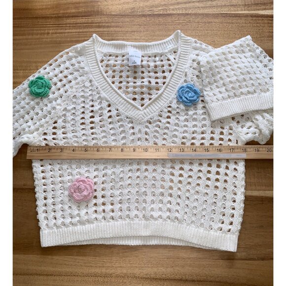 Wild Fable Womens Open-Knit Cropped Sweater w/ Colorful Crochet Flowers Medium - Picture 10 of 12